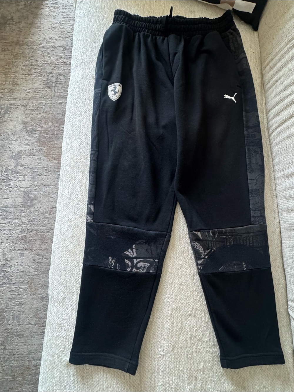 Puma Black Joggers with Subtle Patterned Panels